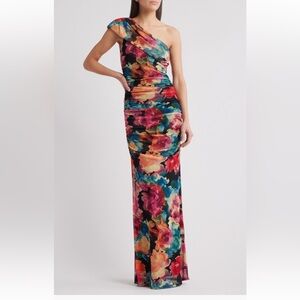 Nordstrom - black halo rosario ruched one-shoulder maxi dress//size 2